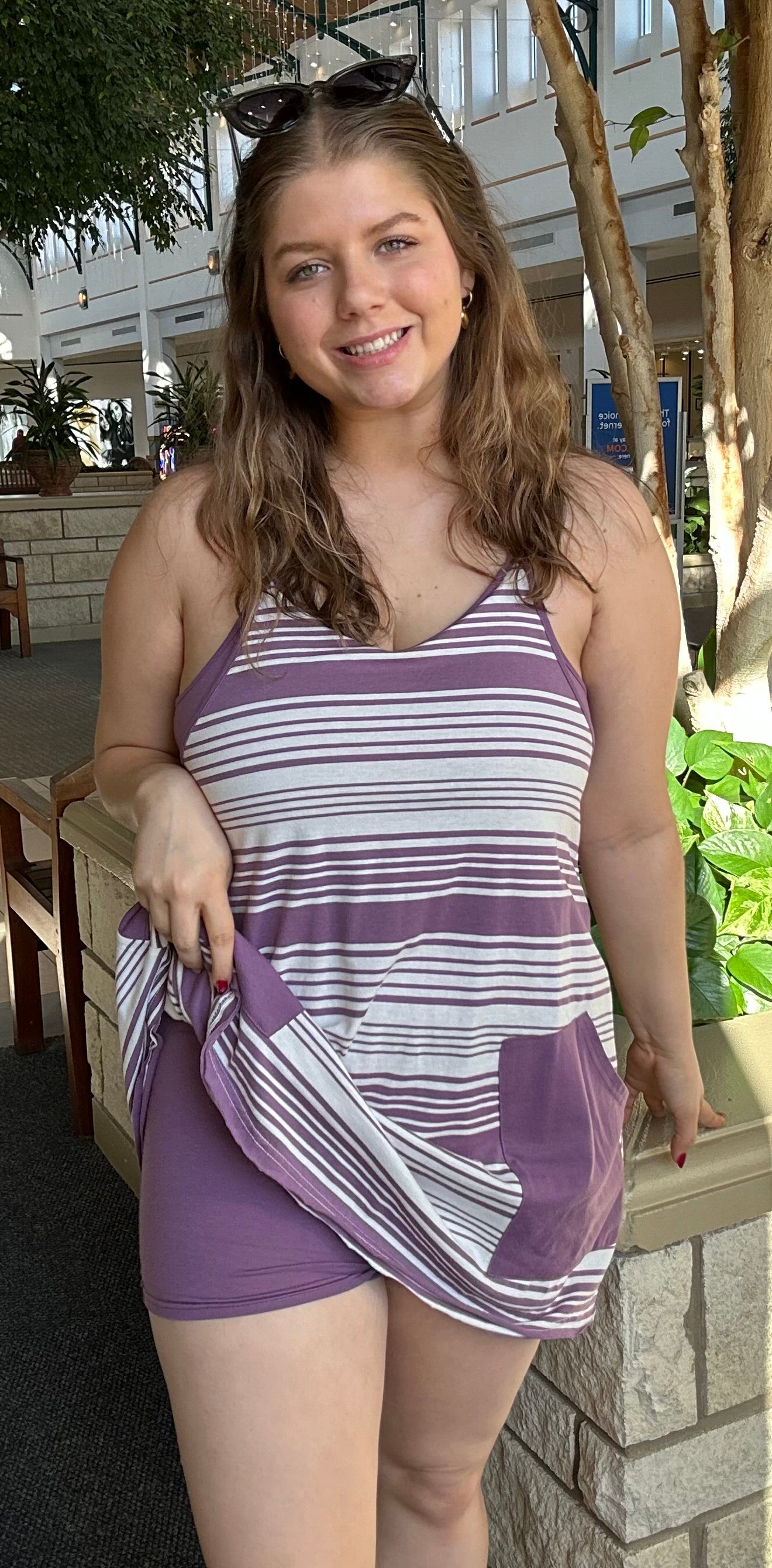 Comfy Striped Knit Mini Dress W/ Shorts Inside