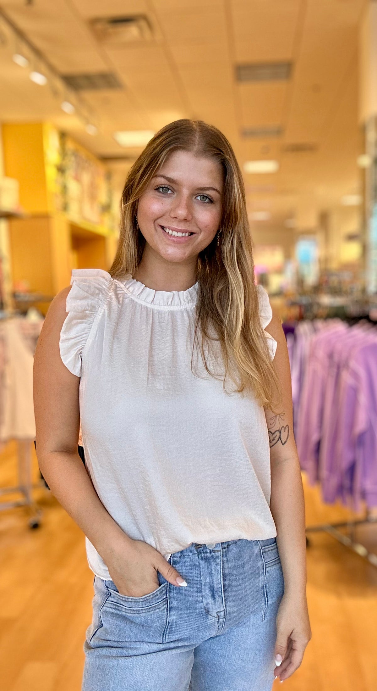 Sleeveless Ruffle Trim Blouse