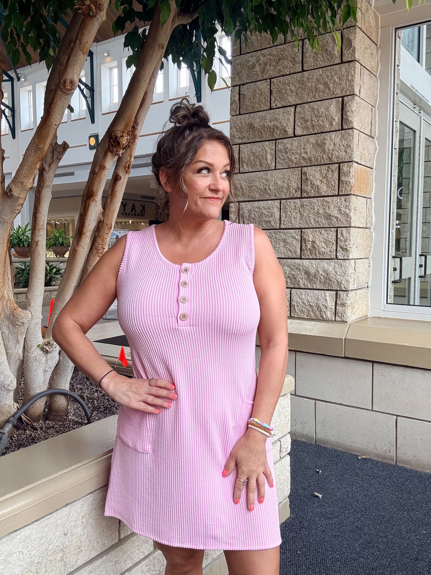 Corded Rib Sleeveless Tank Mini Dress With Pockets