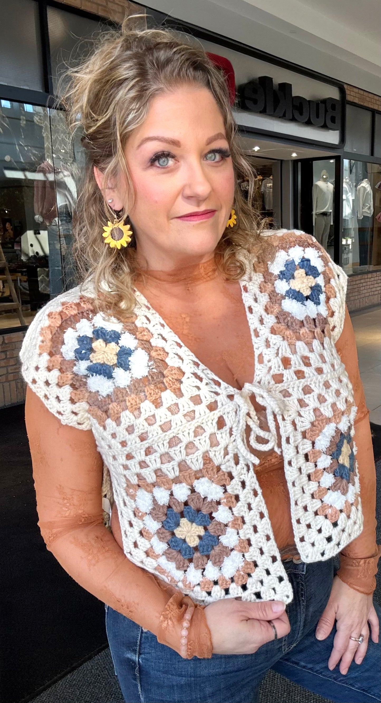 Block Flower Pattern Crochet Vest
