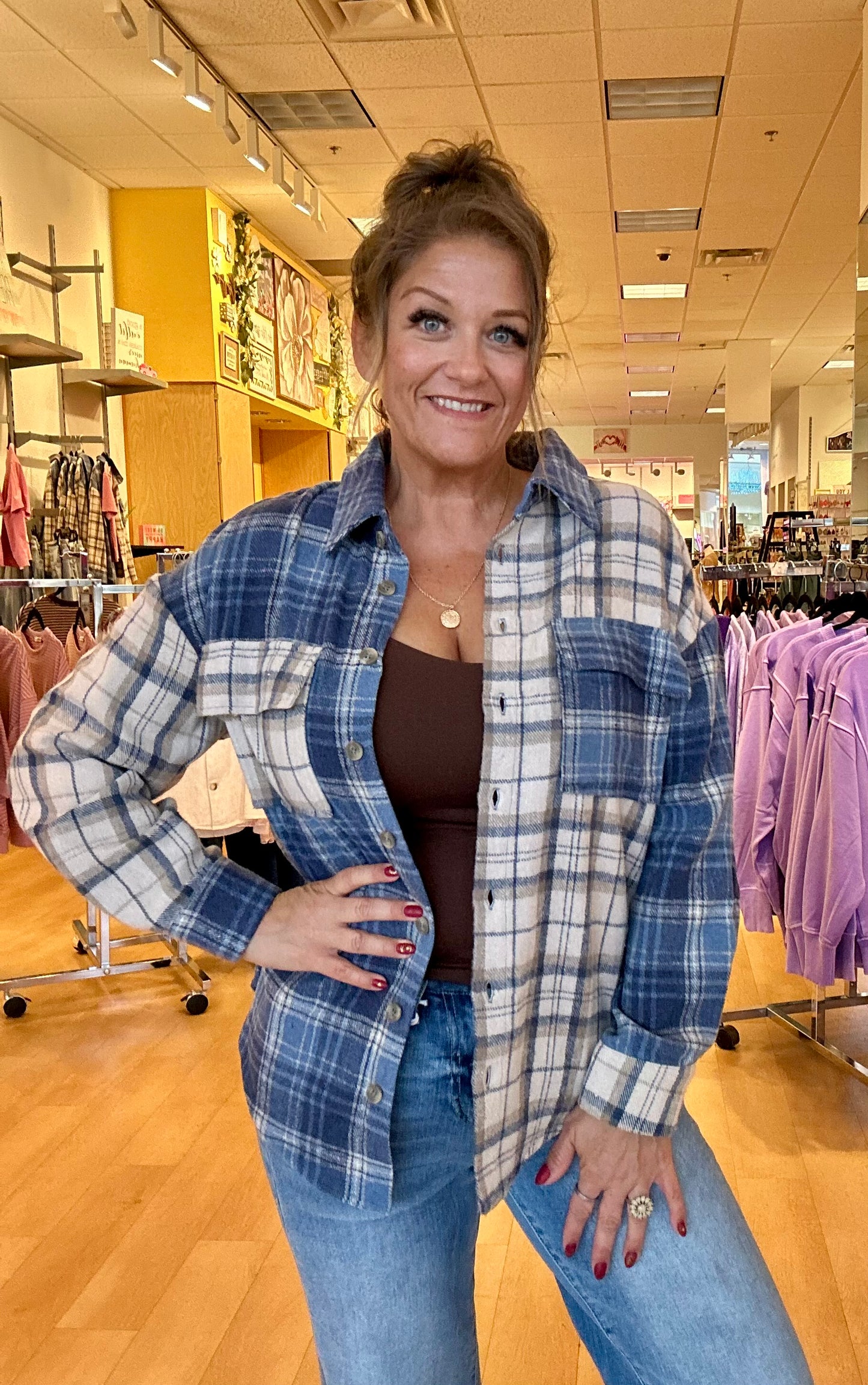 Plaid Patchwork Button Up Top