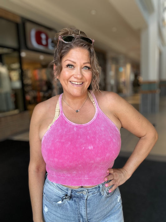 Washed ribbed seamless cropped cami top