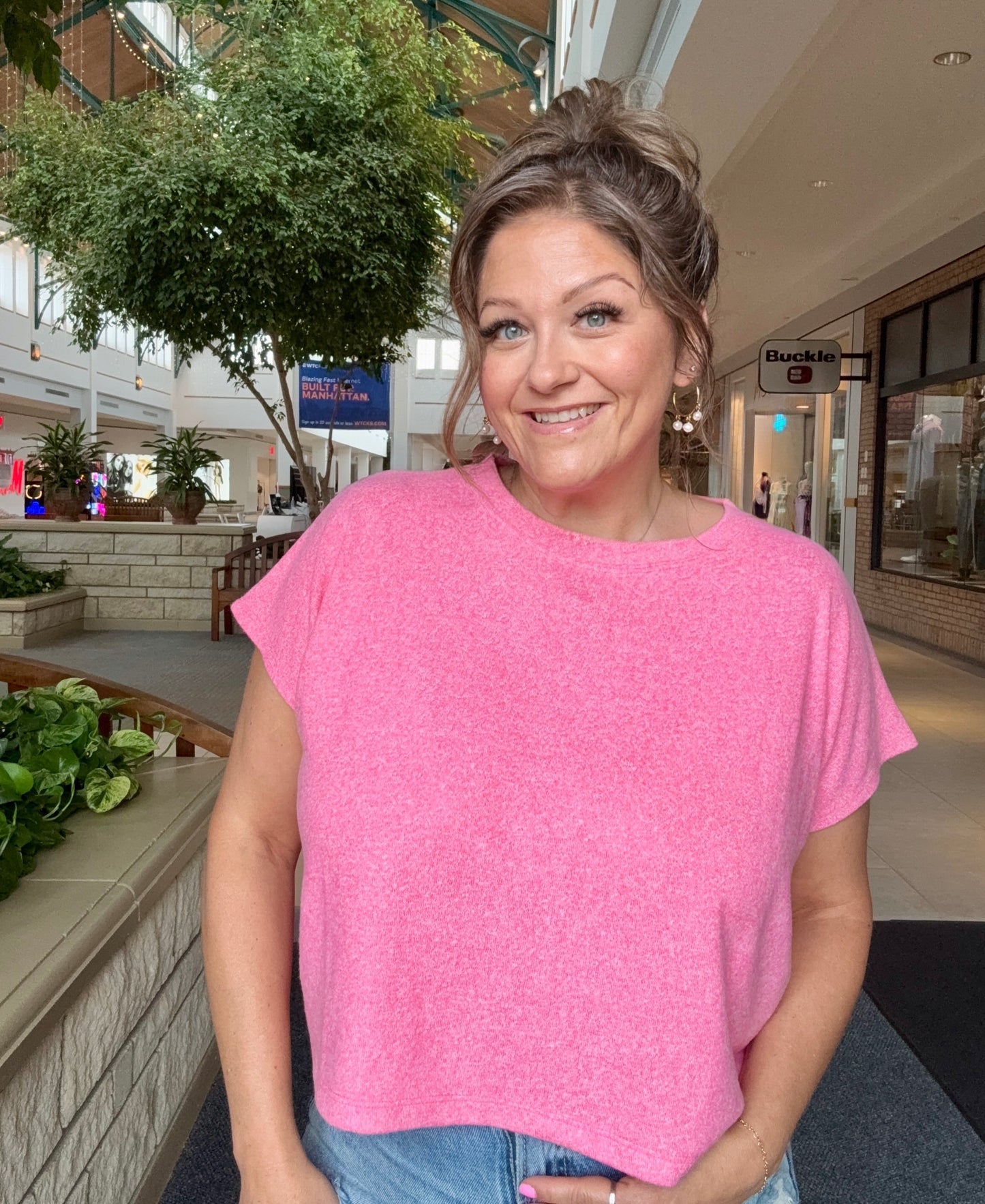 Soft Melange Short Sleeve Round Neck Cropped Top