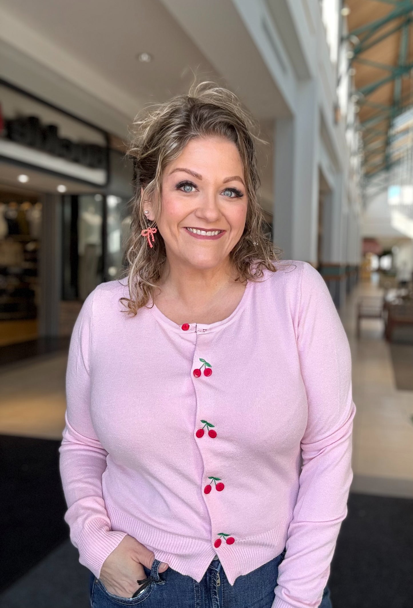 Cherry Button Embroidery Cardigan