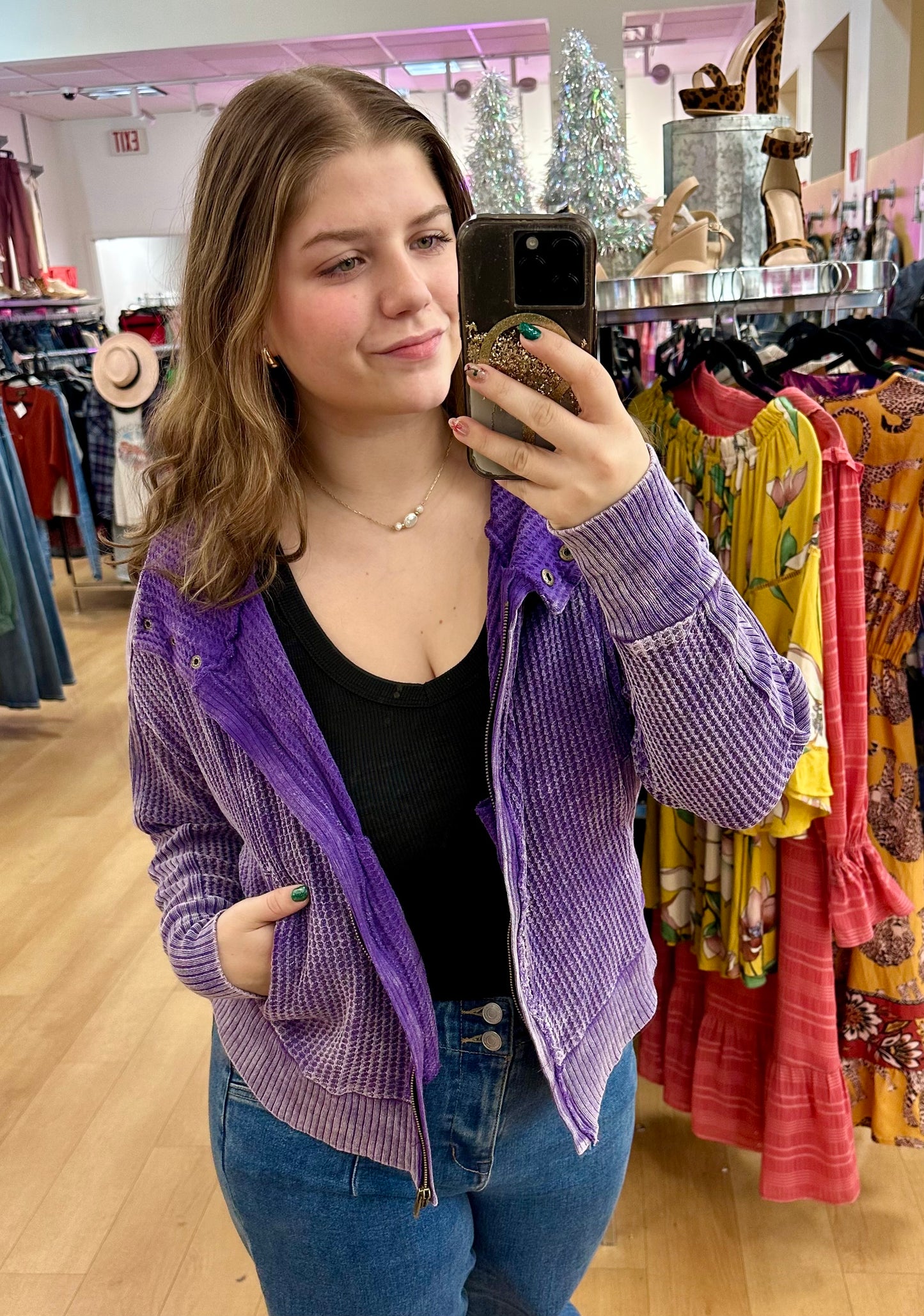 Acid Wash Three Button Zip Upp