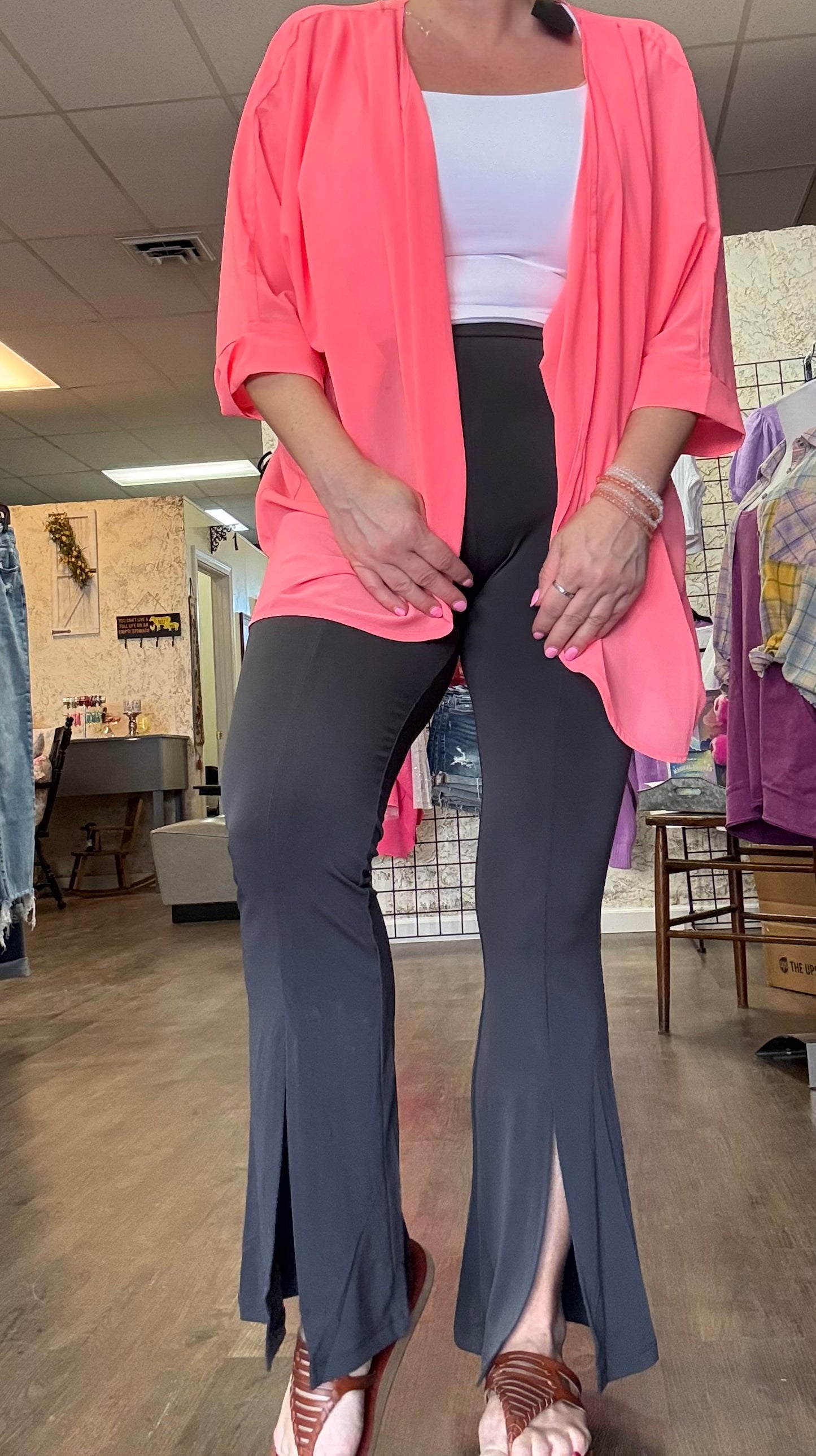 High Rise Front Slit Flare Pants