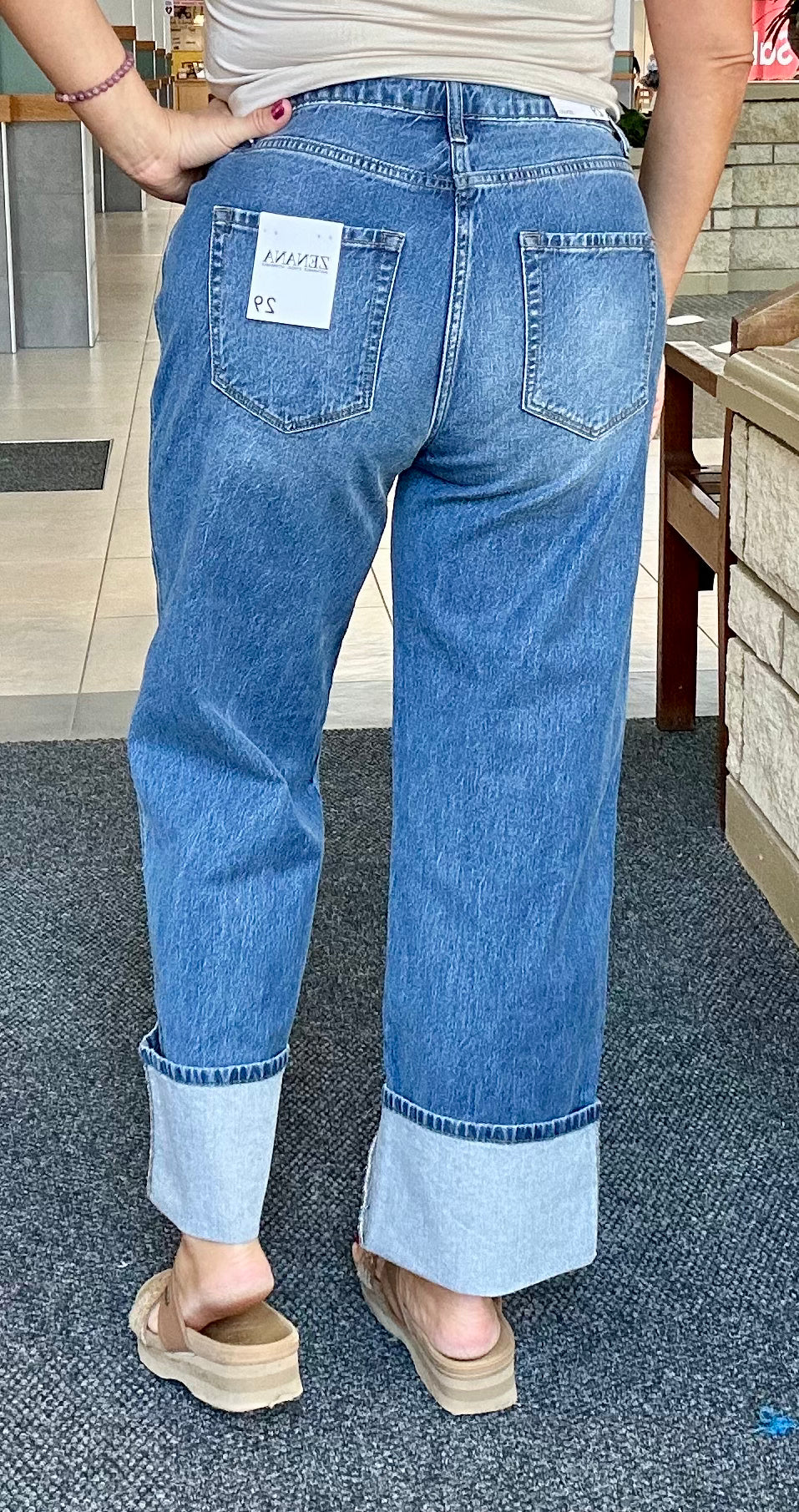 High rise cuffed wide leg denim pants