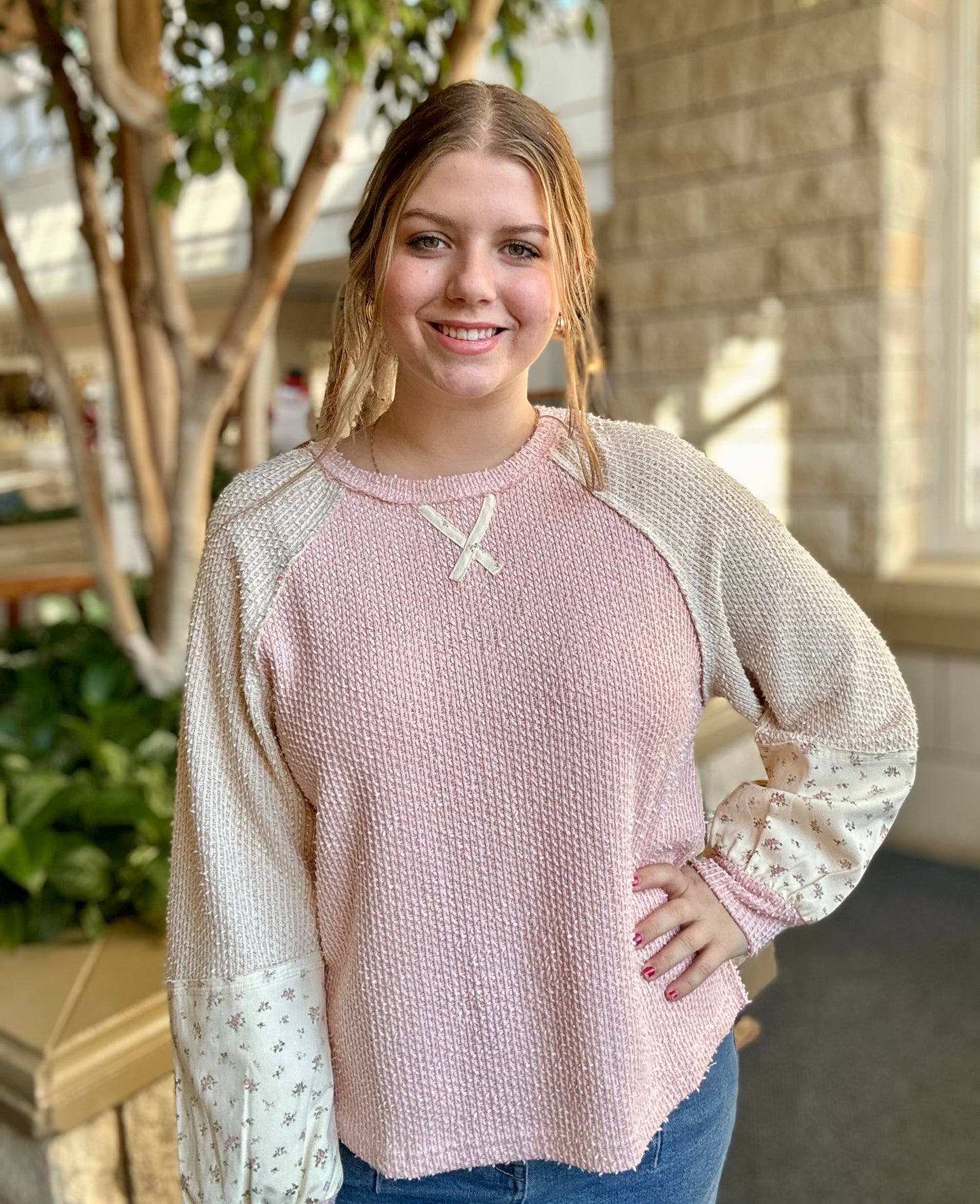 Raglan Sleeve Color Block Casual Textured Knit Top