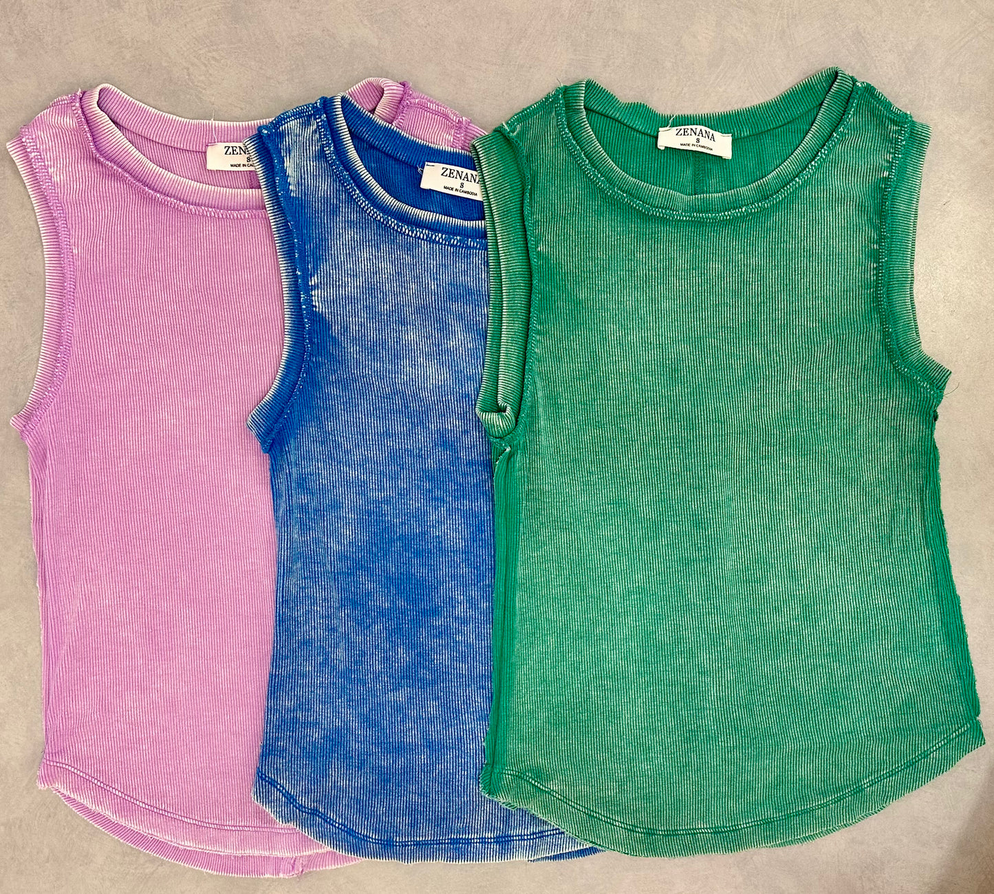Washed Ribbed Sleeveless Tank Top w/ Exposed Seam