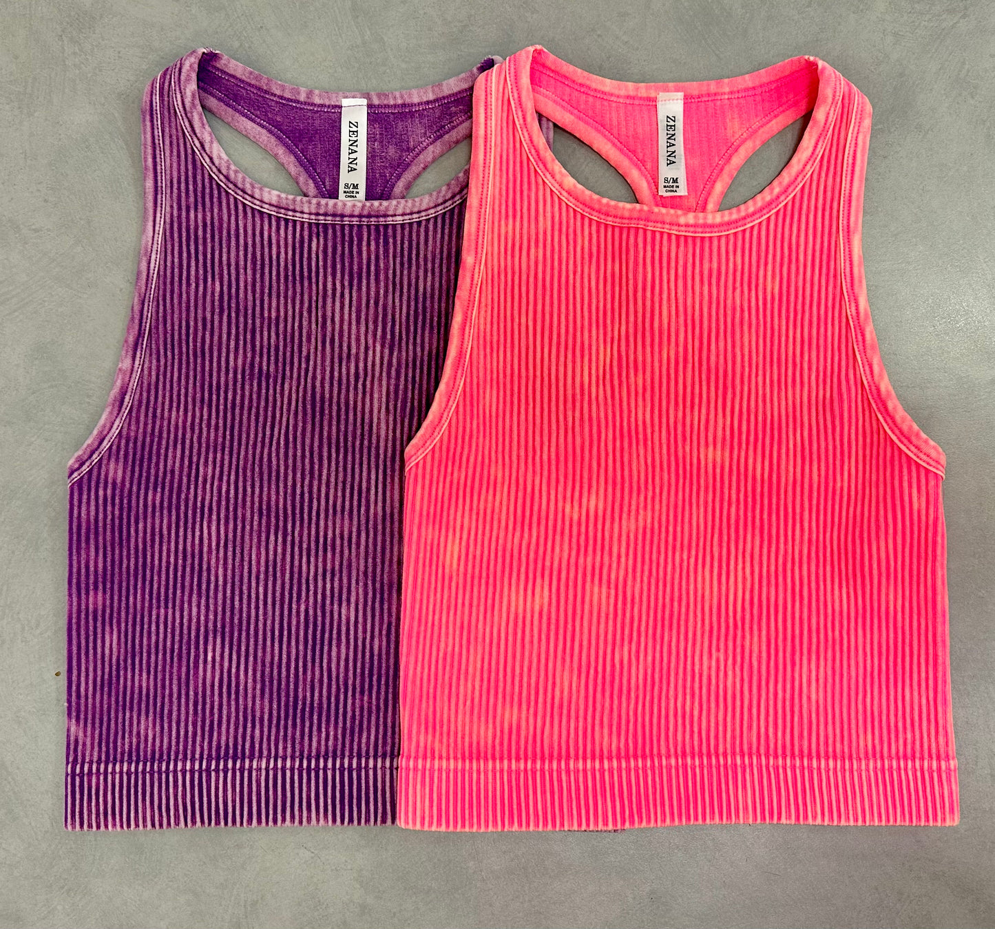 Washed ribbed seamless racerback crop top
