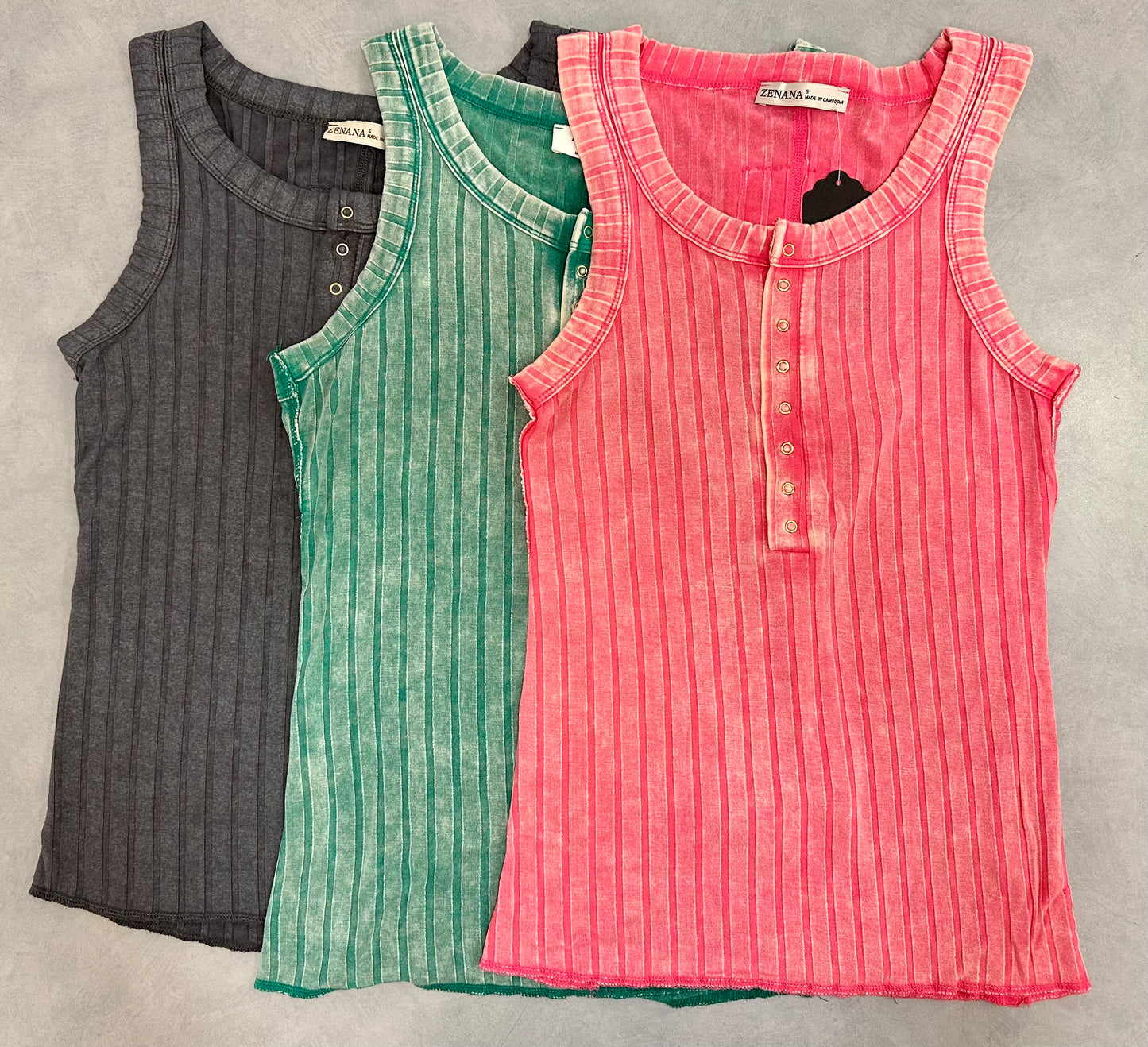 Washed Ribbed Scoop Neck Henry Tank