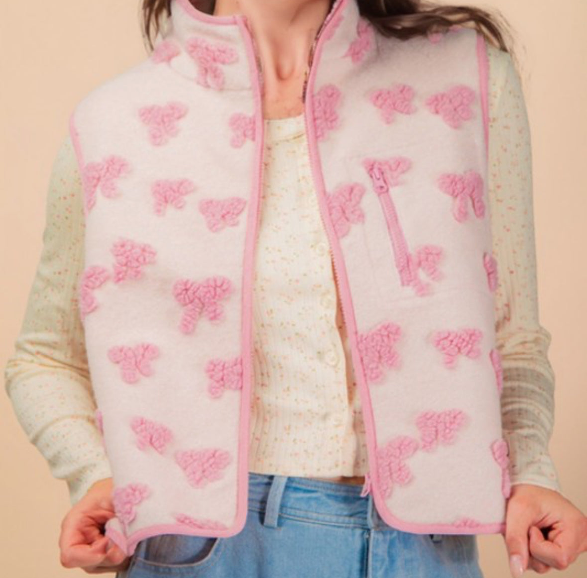 Textured Bow Printed Vest