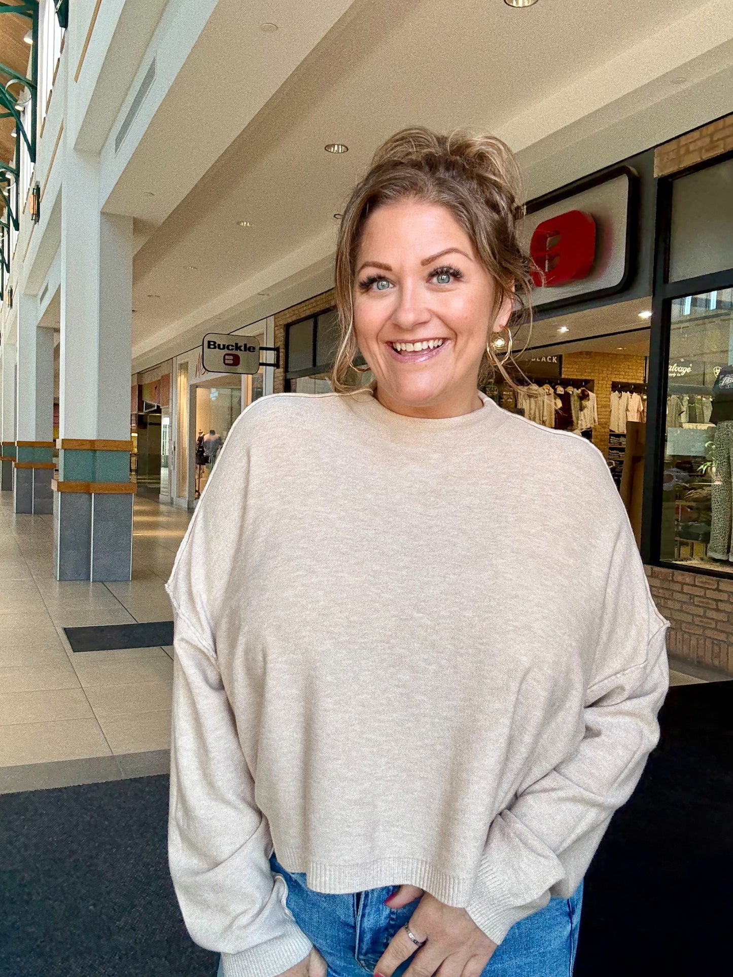 High Neck Drop Shoulder Sleeve Sweater