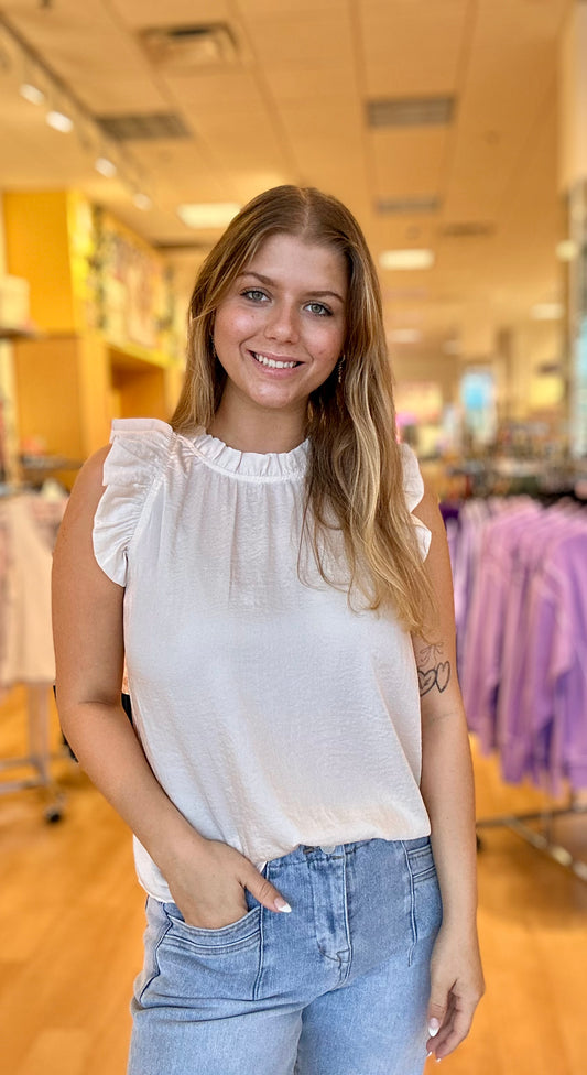 Sleeveless Ruffle Trim Blouse