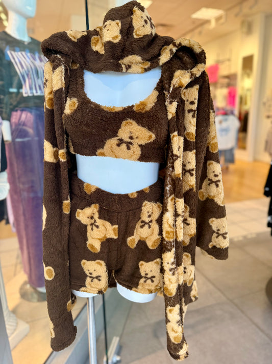 Cozy Fleece 3 Piece Cardigan Pajama Set