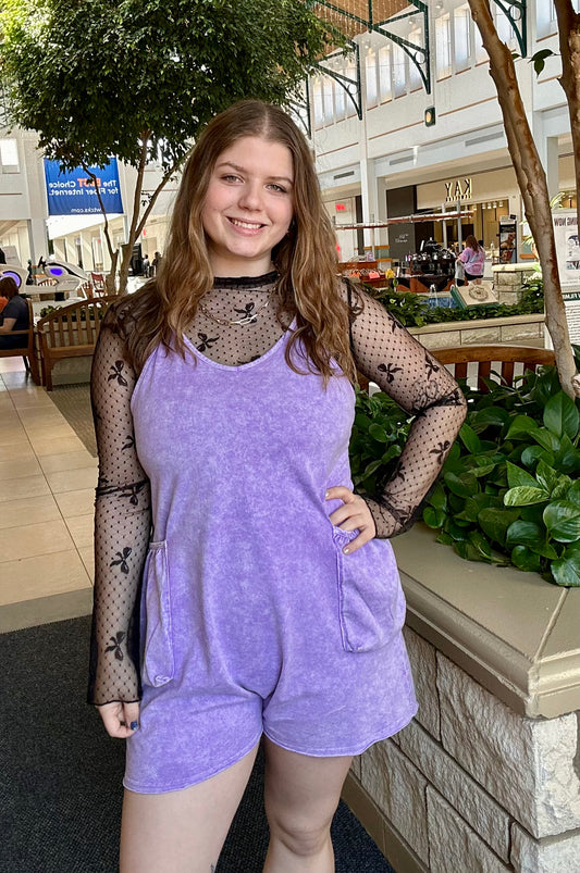 Halo Mineral Washed Spaghetti Strap Pocketed Romper