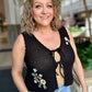Floral Embroidery Front Tie Crochet Vest Top