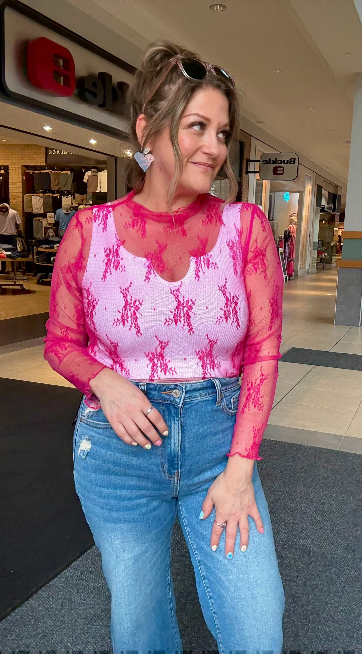 Sheer Lace Long Sleeve Top