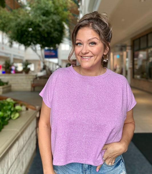 Soft Melange Short Sleeve Round Neck Cropped Top