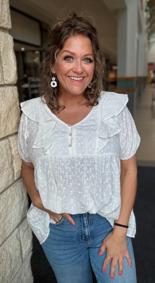Ivory Bloom Eyelet Top