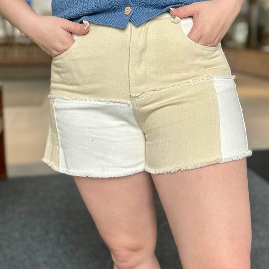Soft Washed Color Block Casual Shorts