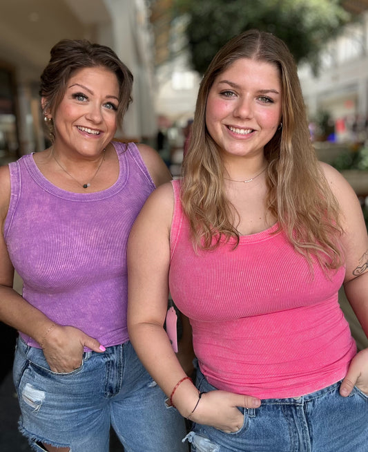 Washed Ribbed Scoop Neck Tank Top