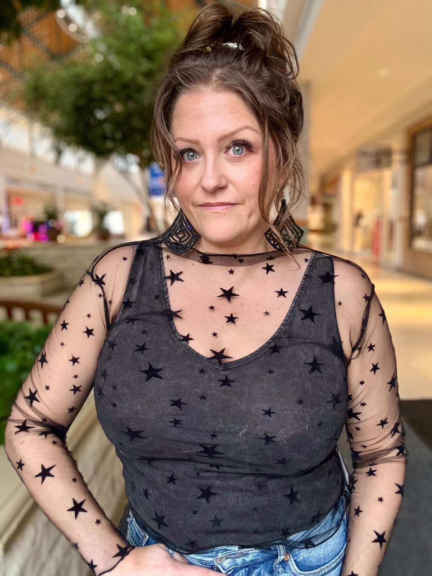 Sheer Mesh Star Print Top