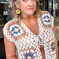 Block Flower Pattern Crochet Vest