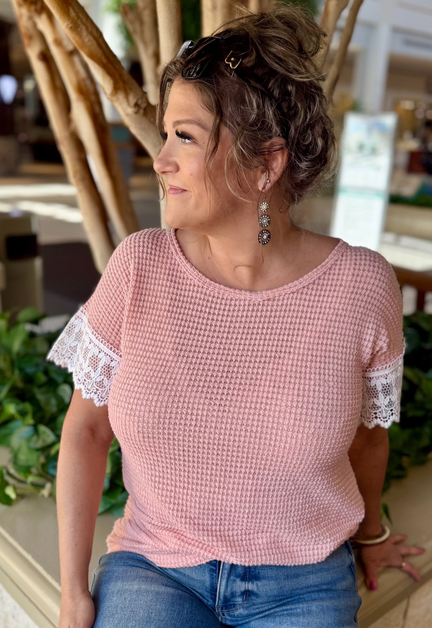 Popcorn Waffle Knit With Crochet Lace Tape