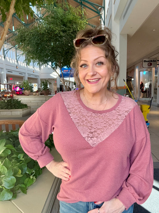 Cashmere Waffle With Lace Detailed Yoke Sweater