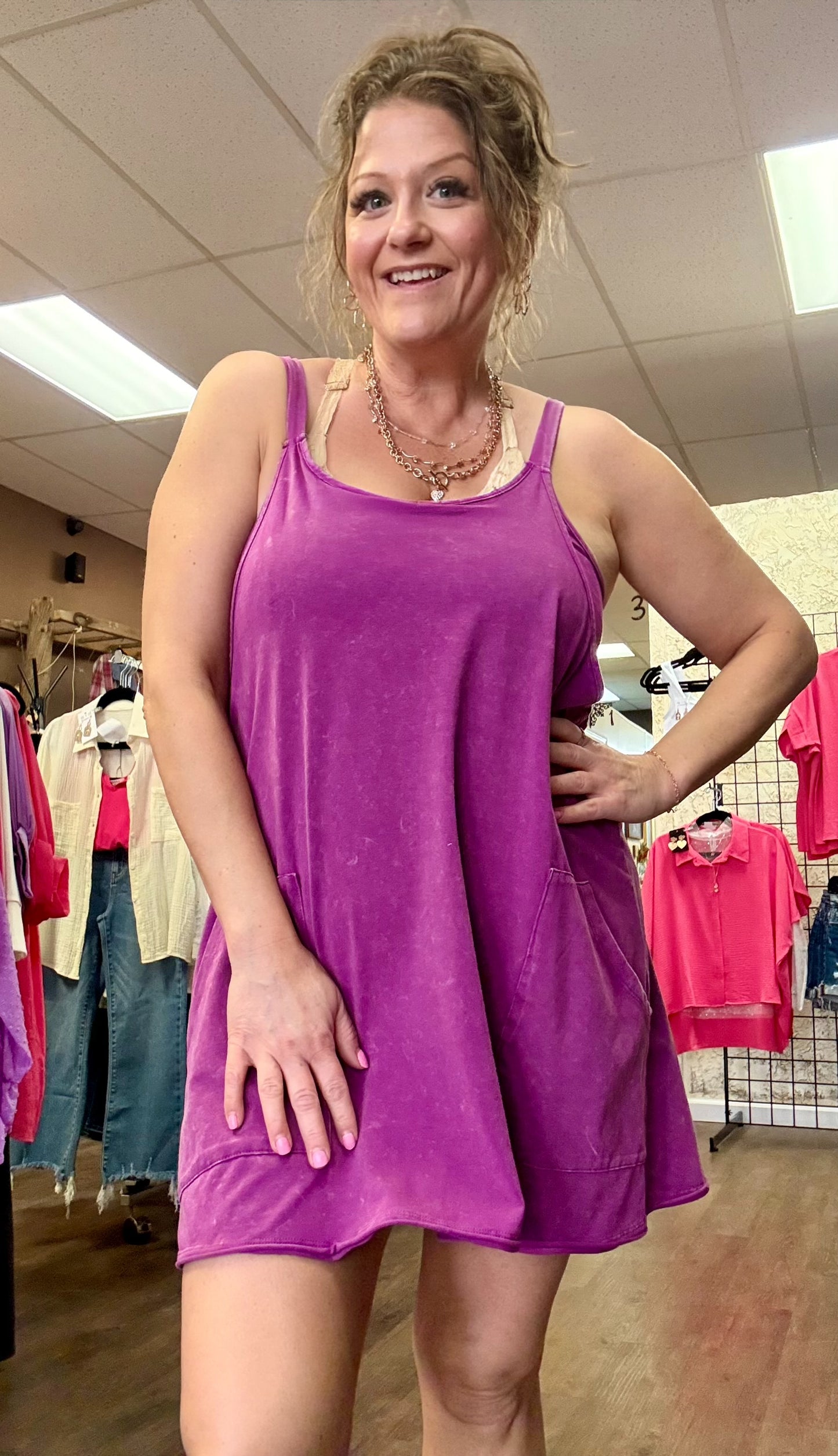 Mineral Washed Knit Mini Dress with Shorts Inside