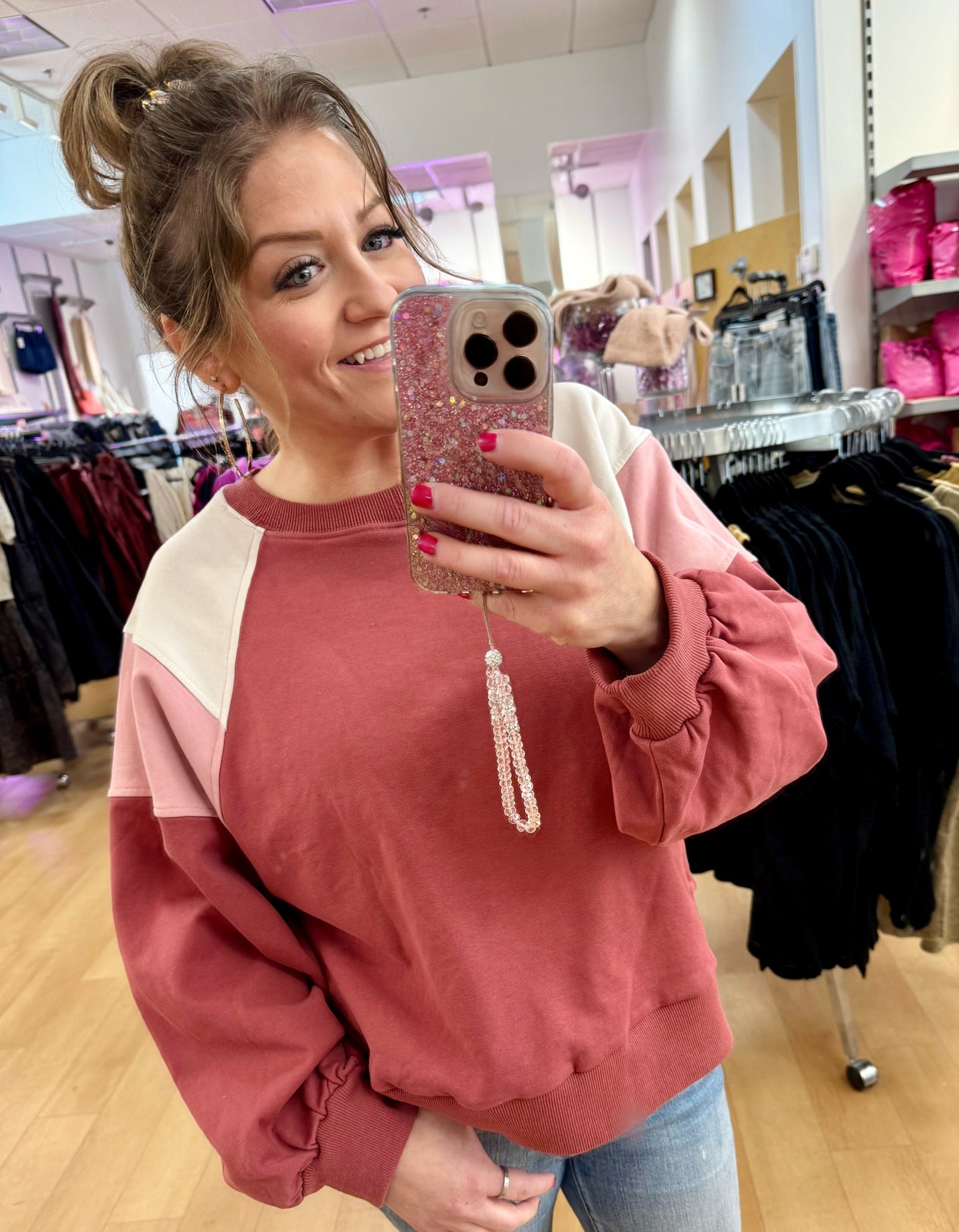 Color Block Raglan Sleeve Sweatshirt