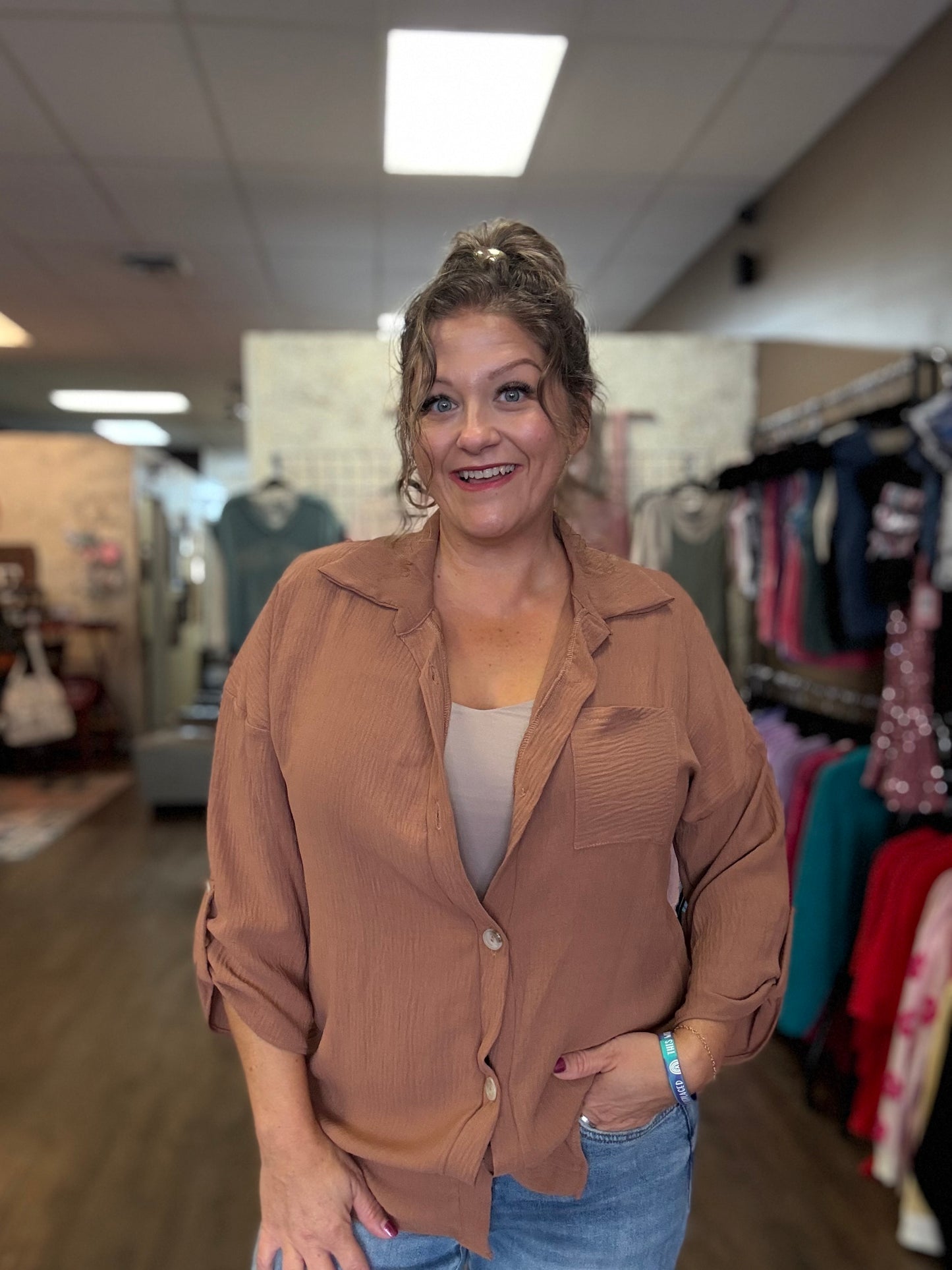 Blessed Button Down Collar Shirt Blouse