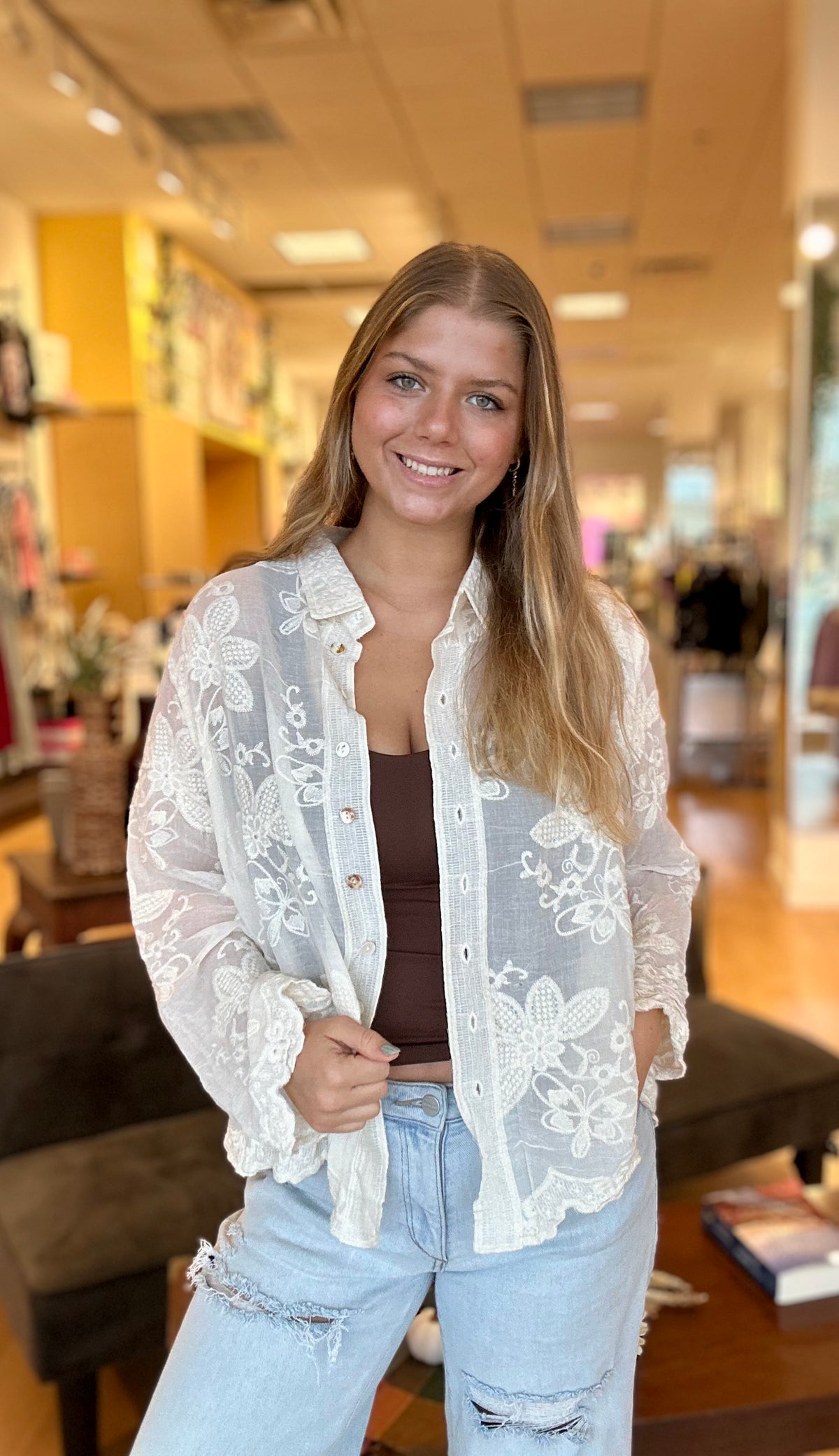 Fluttering Florals Button-Up Blouse