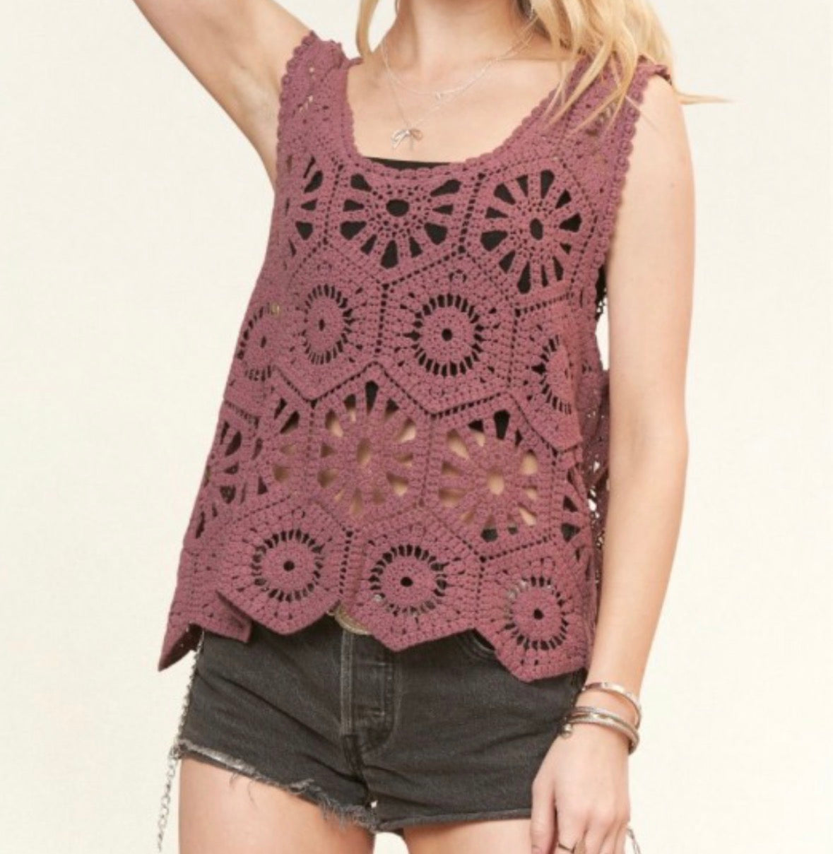 Scalloped Floral Crochet Tank
