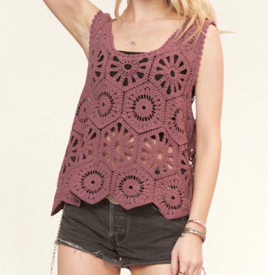 Scalloped Floral Crochet Tank