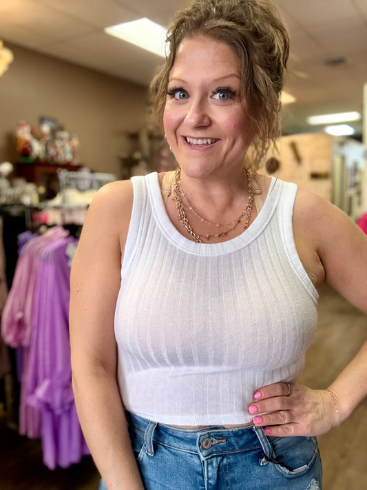Ribbed boat neck cropped sleeveless top