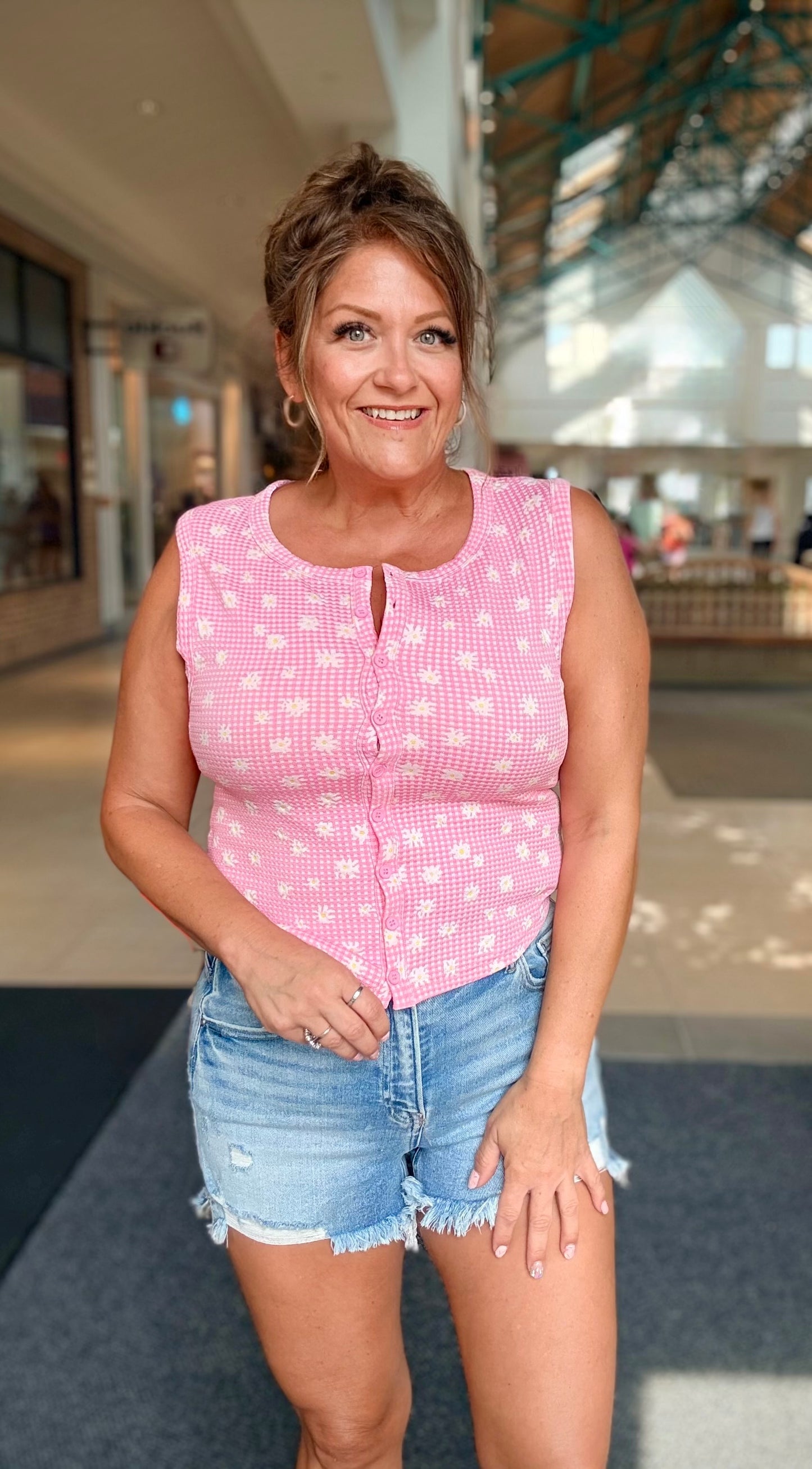 Daisy Bloom Button Top