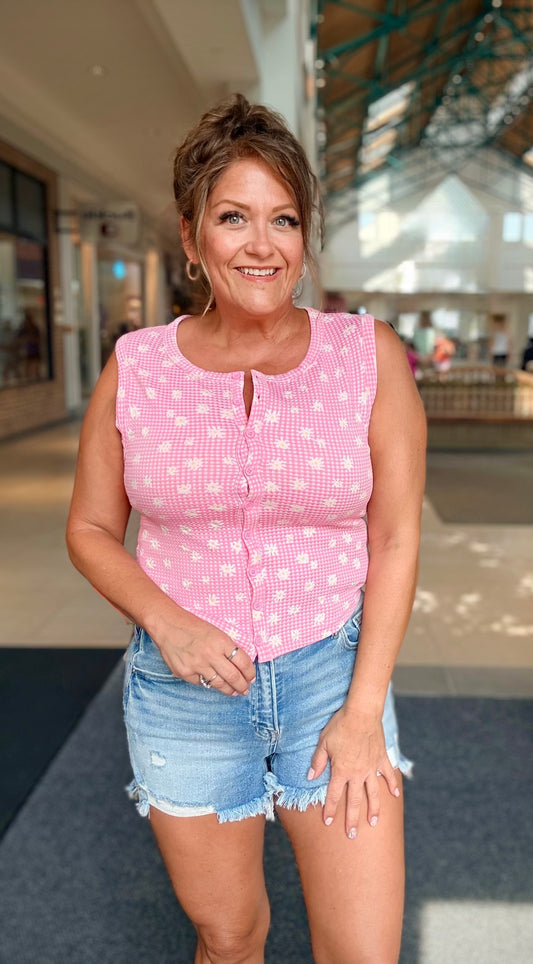 Daisy Bloom Button Top