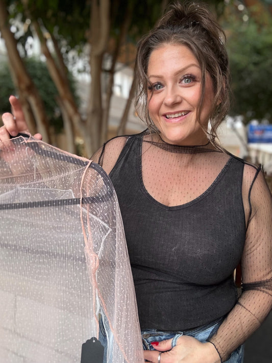 One Size Sheer Mesh Long-Sleeve Top