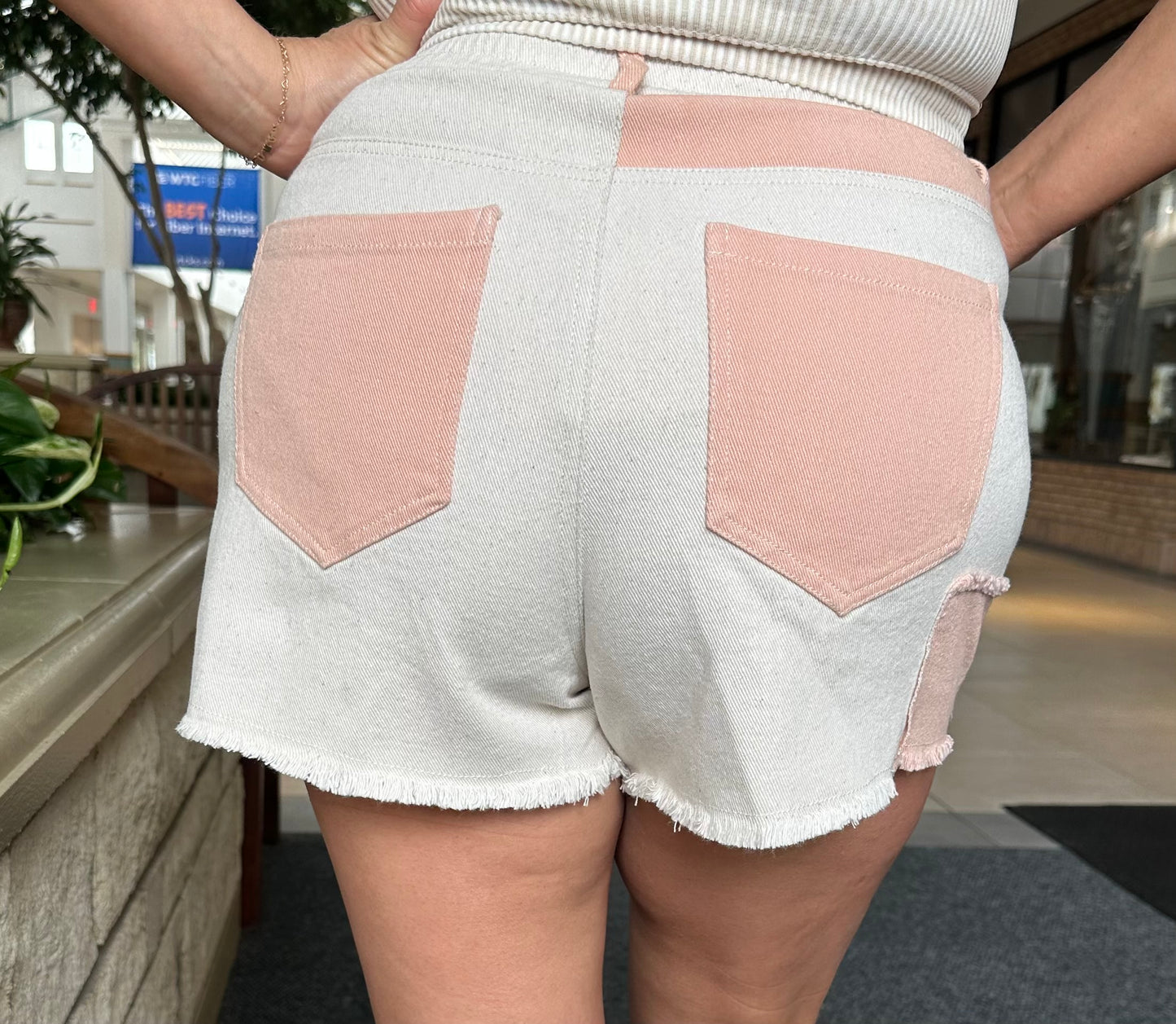 Soft Washed Color Block Casual Shorts