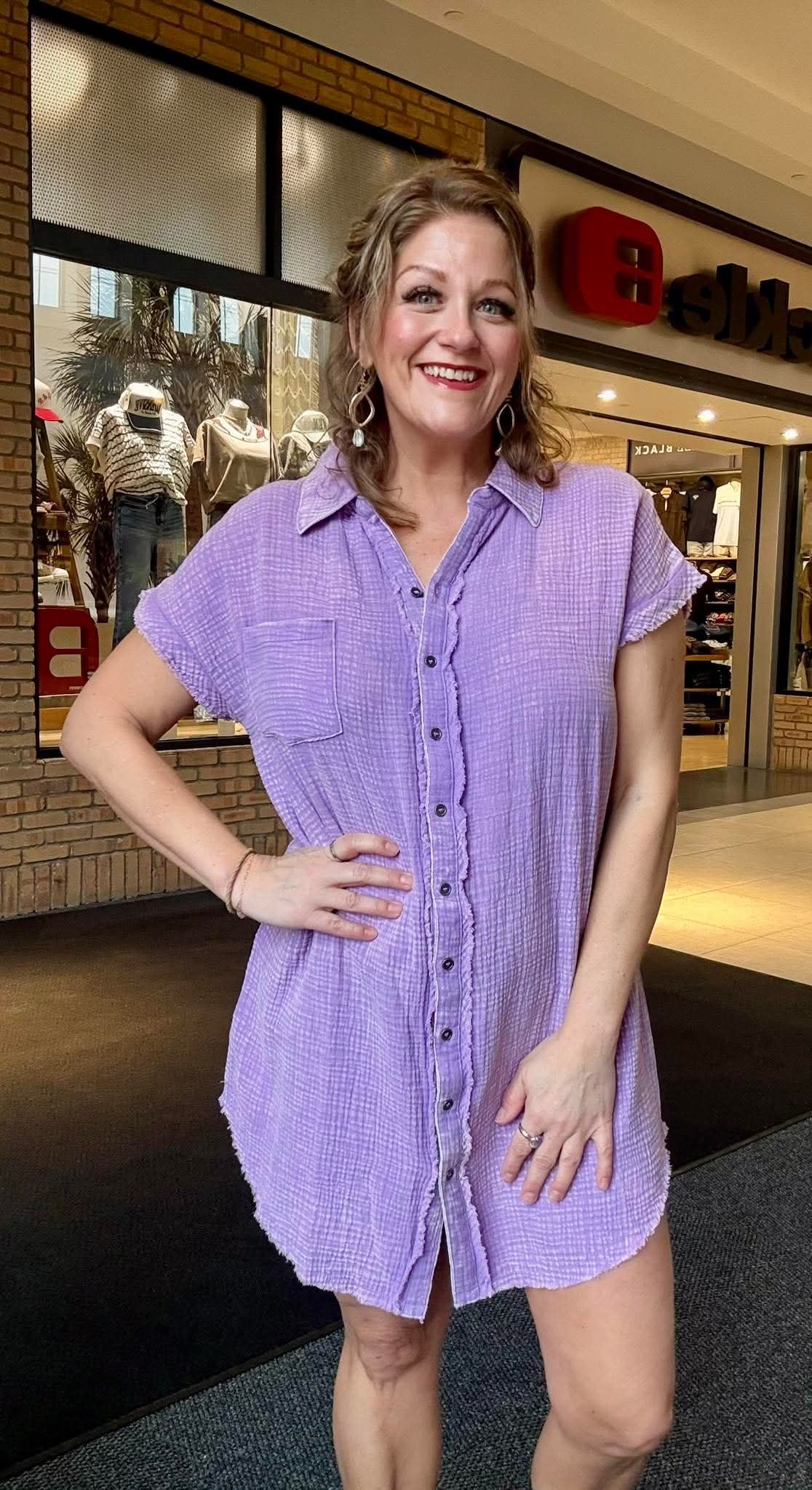 Washed Double Gauze Button Down Dress