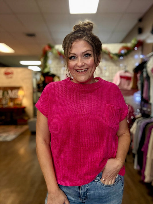 Chenille Waffle Short Sleeve Sweater