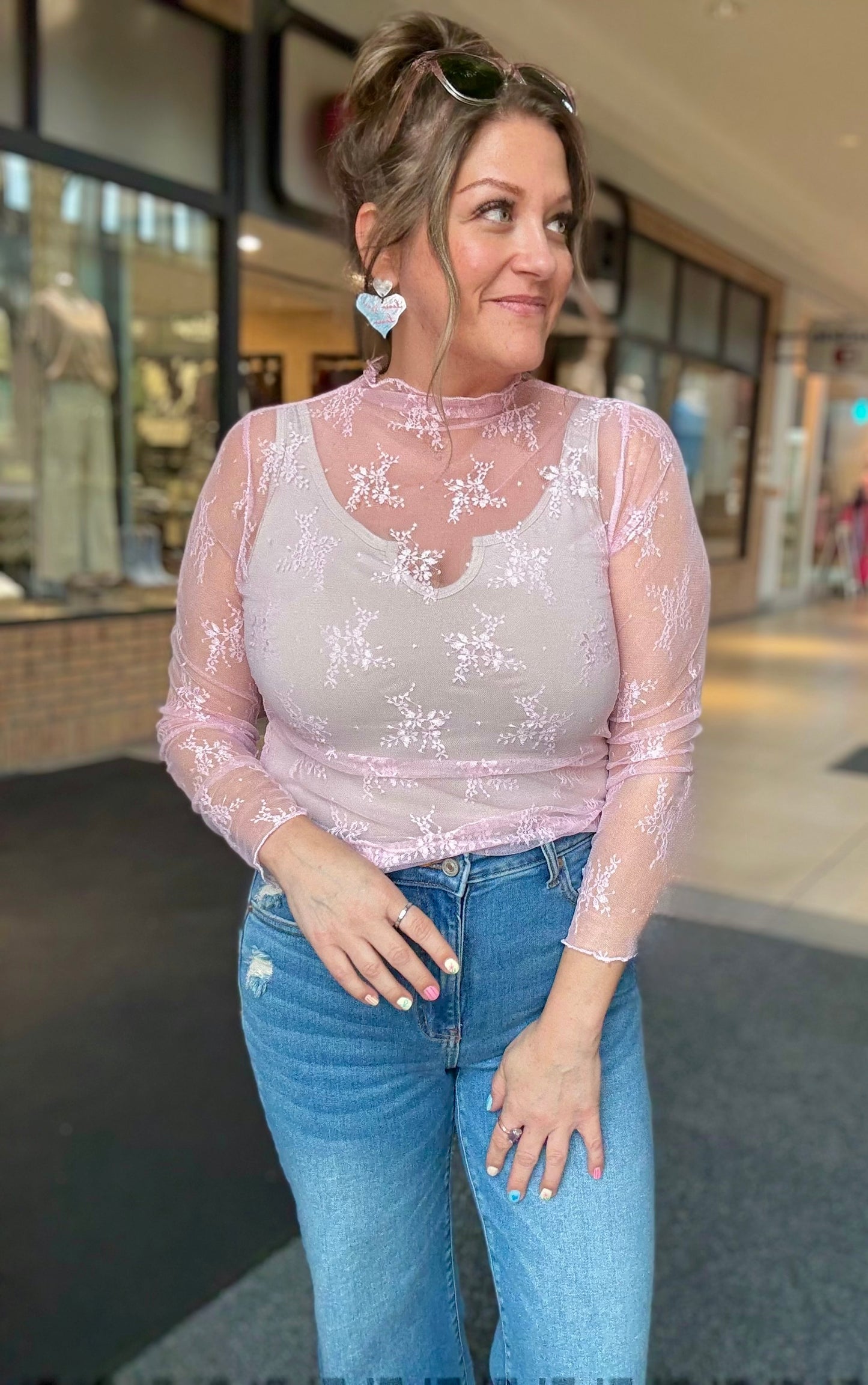 Sheer Lace Long Sleeve Top