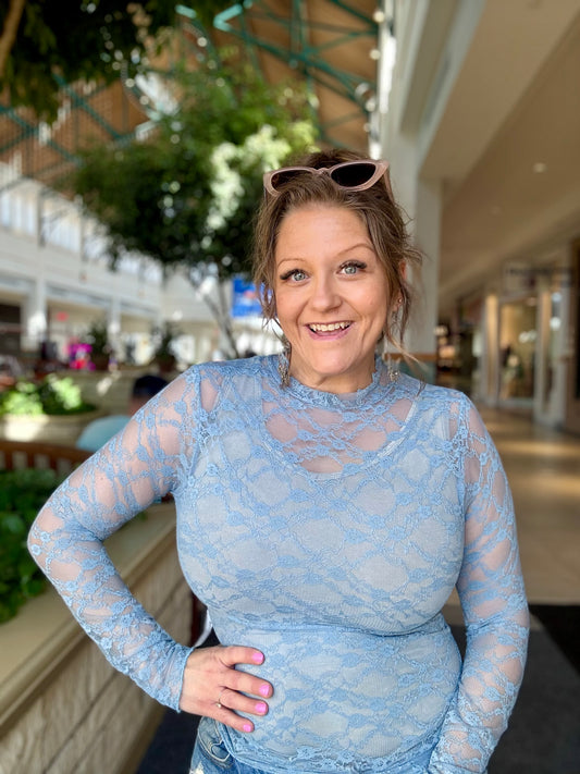 Mesh Lace Detailing Long Sleeve Top
