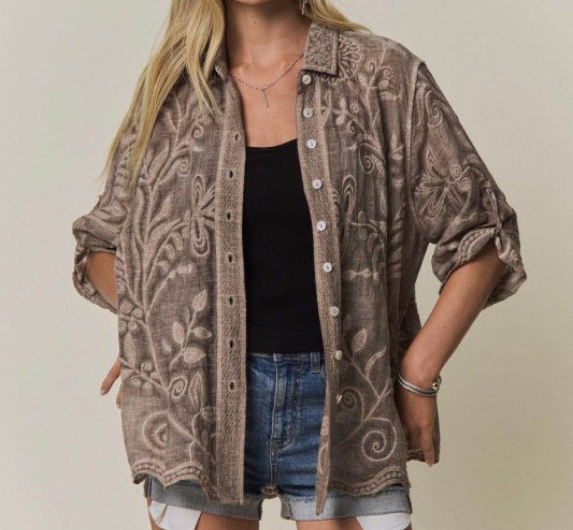 Sage Stitch Button-Up