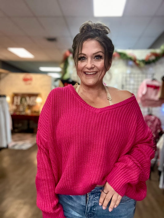 Oversized V-neck Knit Sweater