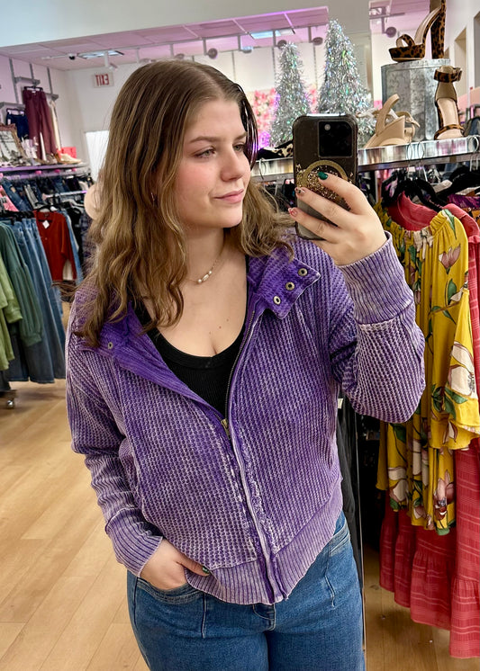 Acid Wash Three Button Zip Upp