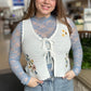 Floral Embroidery Front Tie Crochet Vest Top