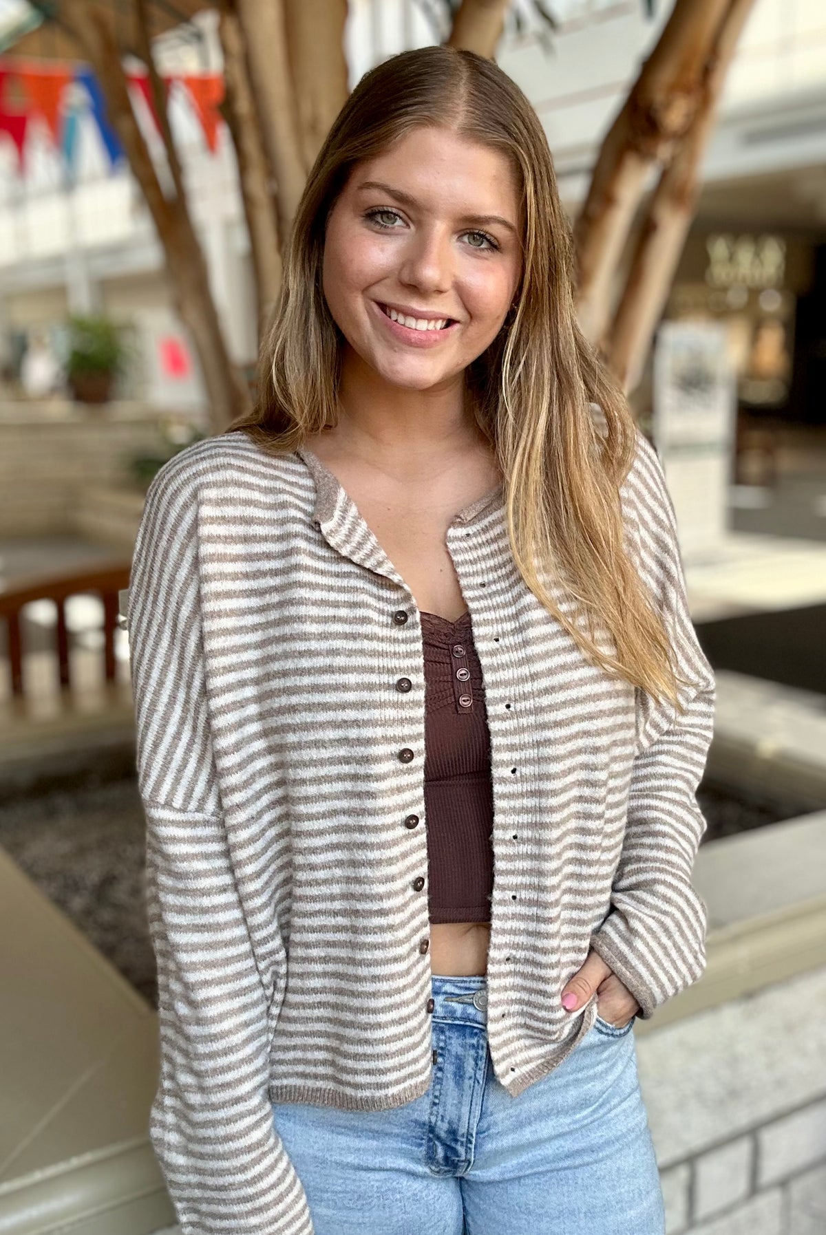 Cozy Stripe Raw Edge Cardigan